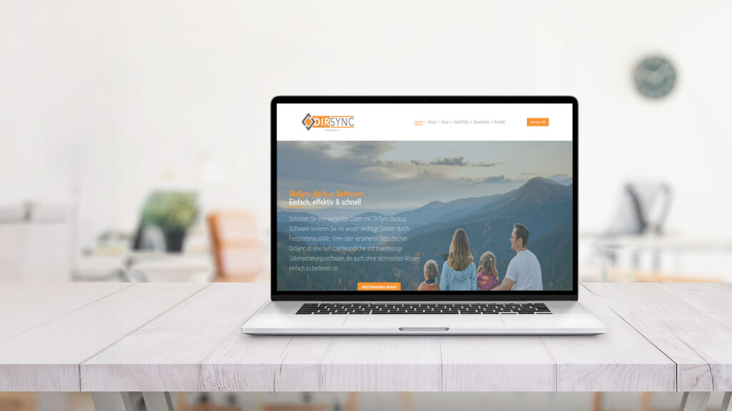 Laptop Ansicht des neuen DirSync Designs nach dem Software Rebranding und Webshop Relaunch.